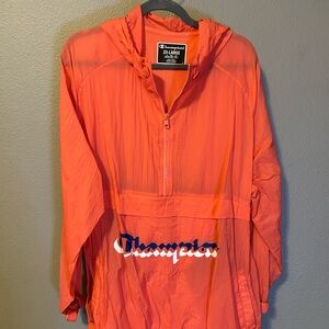 Champion Bright Orange Mesh-Lined Pullover Hoodie